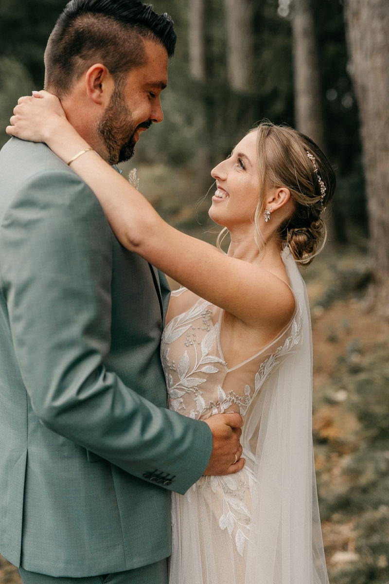 a man and woman in a wedding dress